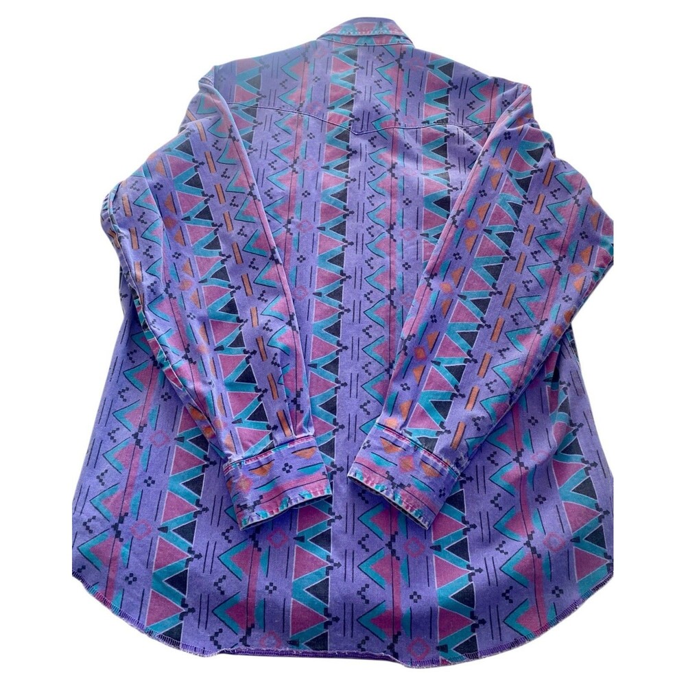 Wrangler BrushPopper Mens Shirt 17 x 36 VTG Purple Stripe Cowboy Ranch Western - Picture 3 of 7